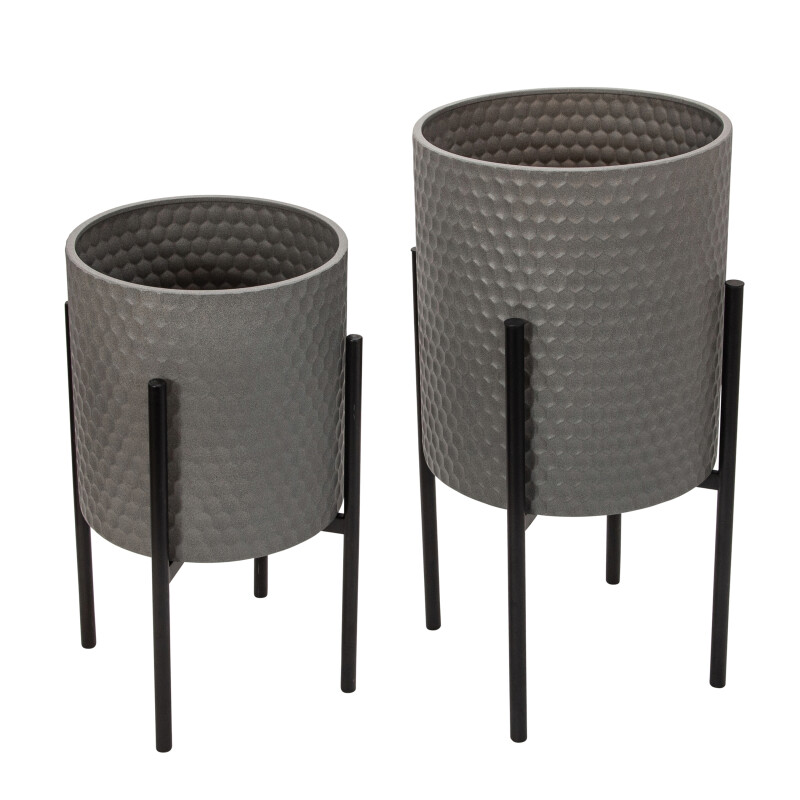 12629-09 Honeycomb Planter On Metalstand Gray/Blk - Set Of Two