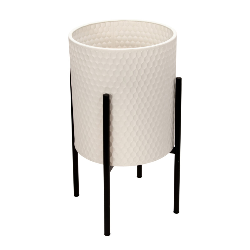 12629 10 White Honeycomb Planter On Metalstand White Blk Set Of Two 2