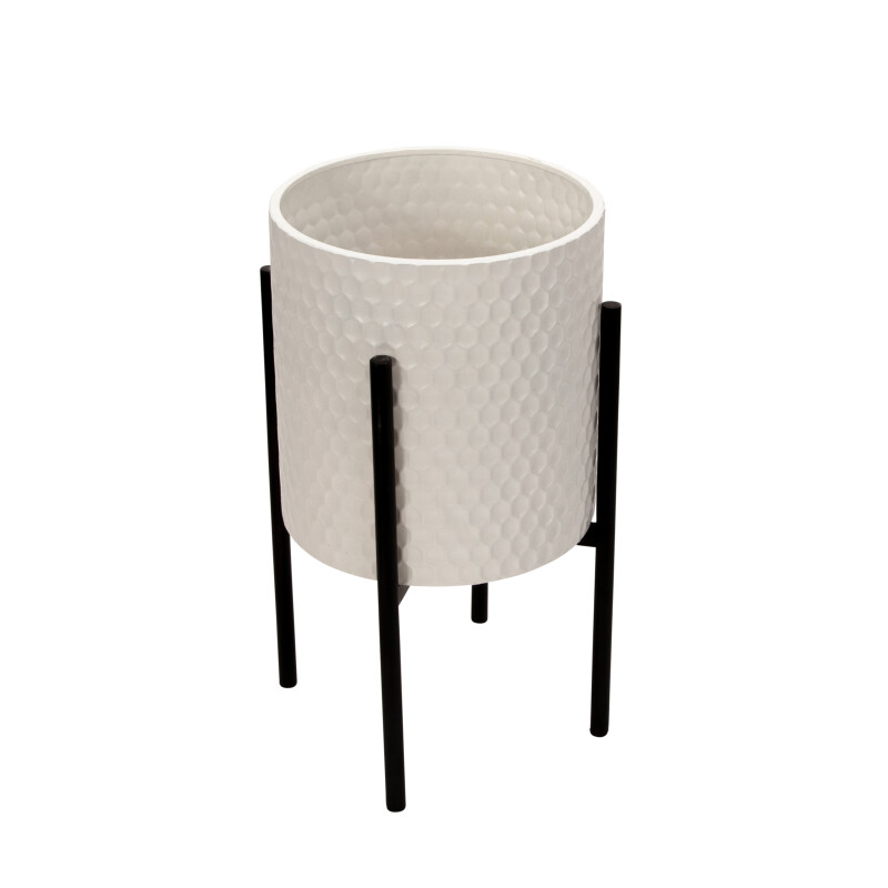 12629 10 White Honeycomb Planter On Metalstand White Blk Set Of Two 3