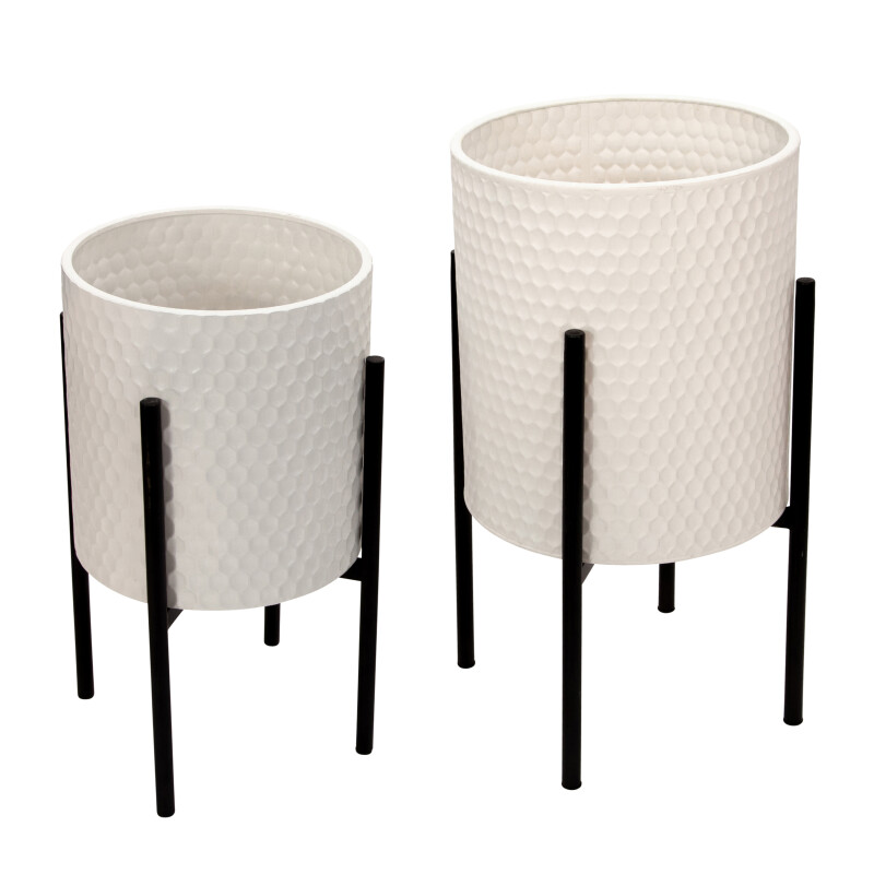 12629-10 Honeycomb Planter On Metalstand White/Blk - Set Of Two