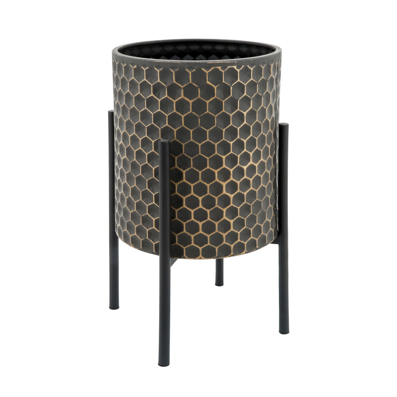 12629 20 Black 3d Honeycomb Planter On Metal Stand Blk Gld Set Of Two 2