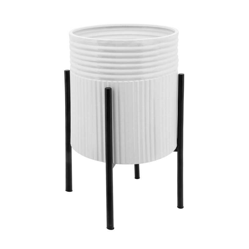 12629 23 White Dunes Planter On Metal Stand Wht Blk Set Of Two 2