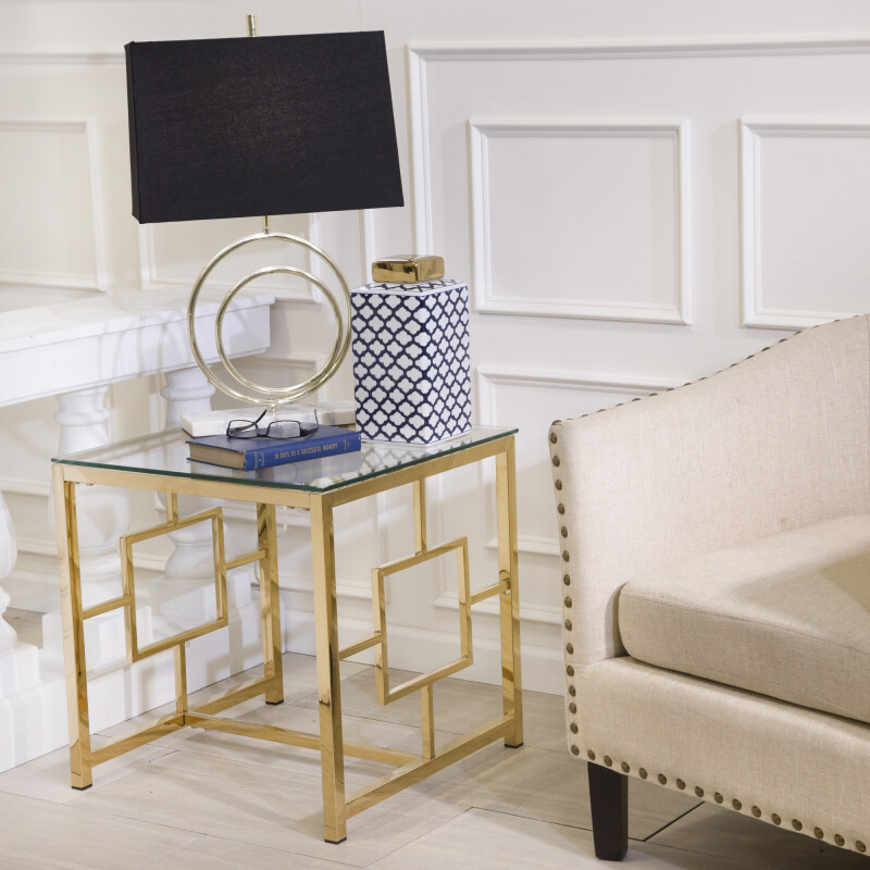 12804-02 Gold Metal/Glass Accent Table Kd