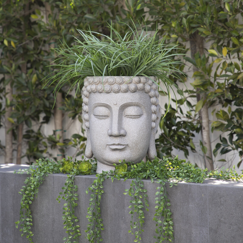 13029-03 Gray Buddha Head Planter