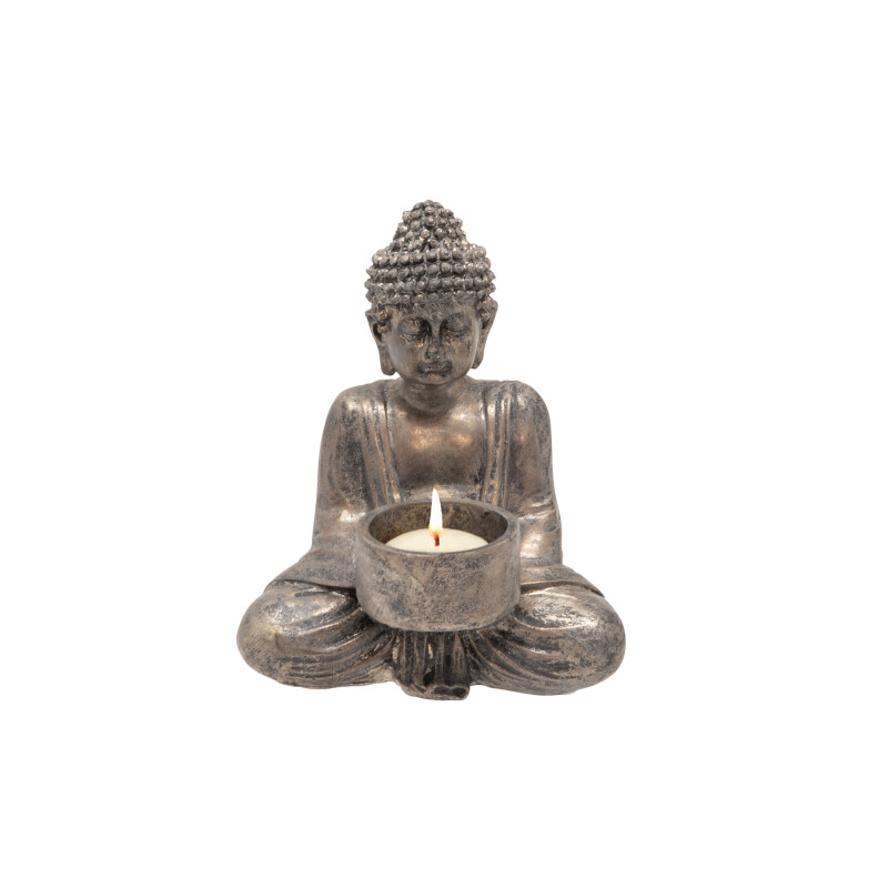 13029 06 Ivory Beige Seated Buddha Tealight Candle Holder 2