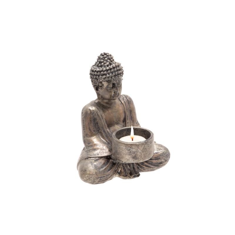 13029 06 Ivory Beige Seated Buddha Tealight Candle Holder