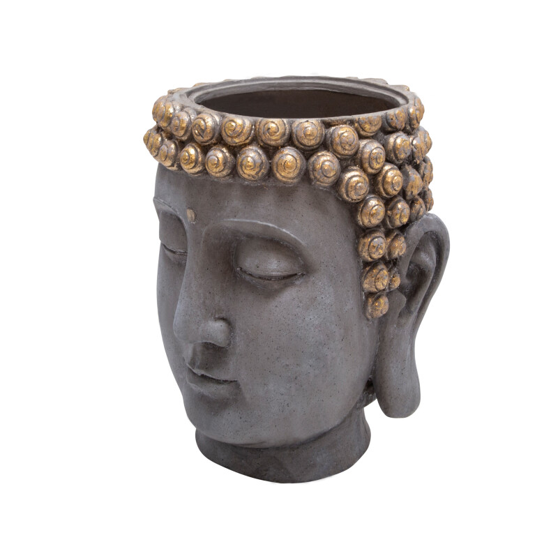 13029 08 Gold Resin Buddha Head Flower Pot Gray Gold 3