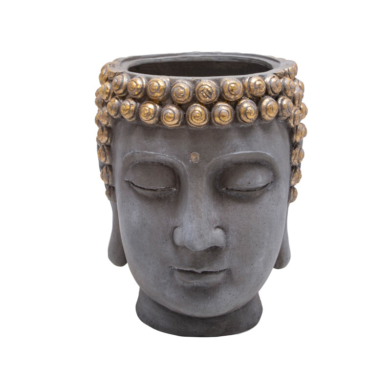 13029-08 Resin Buddha Head Flower Pot Gray/Gold
