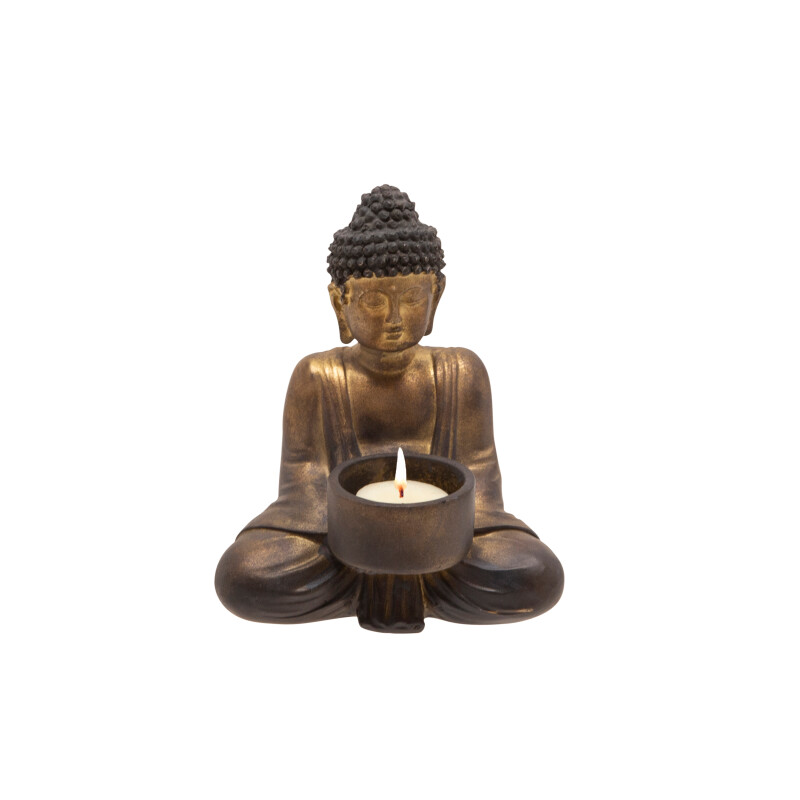 13029-11 Resin Sitting Buddha Tealight Copper