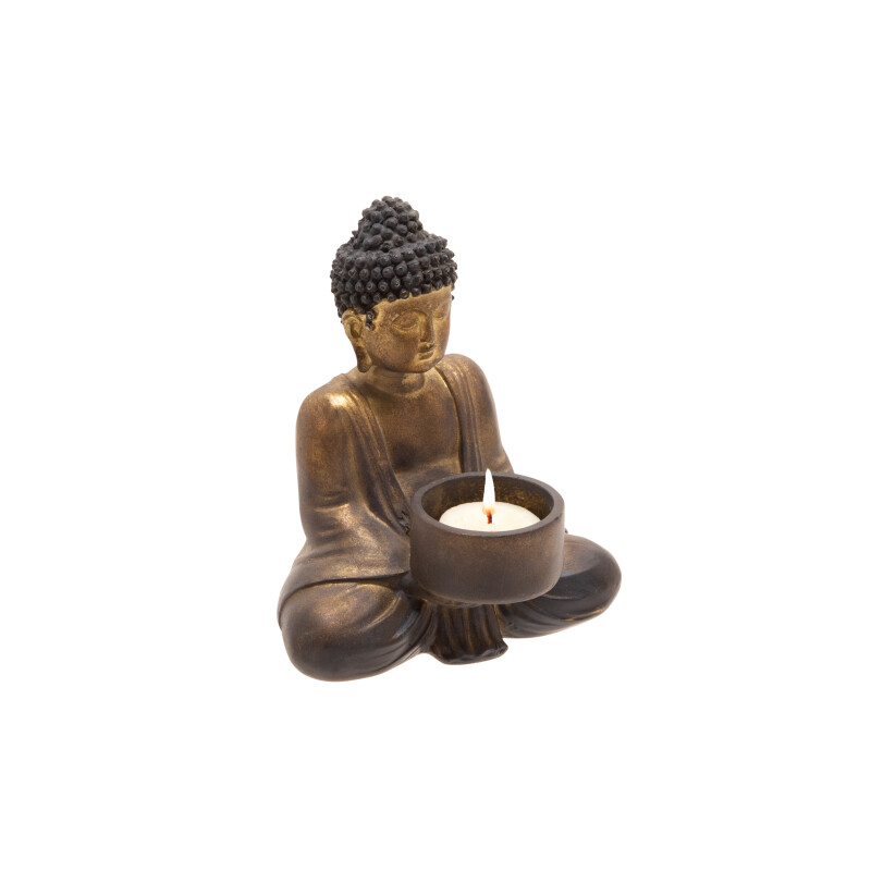 13029 11 Bronze Copper Resin Sitting Buddha Tealight Copper