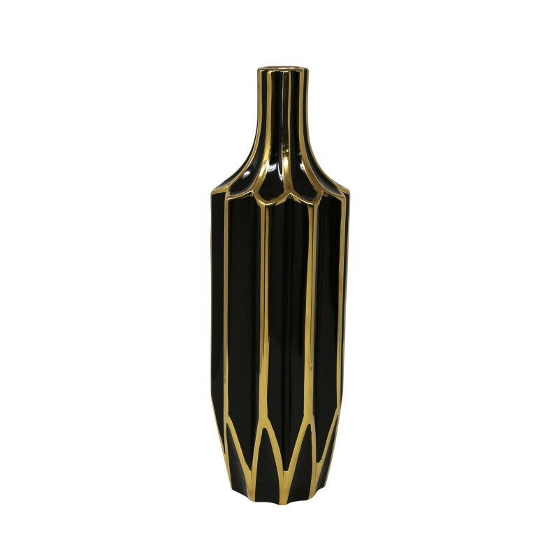 13035-04 Black/Gold Bottle Vase 15.75 Inch