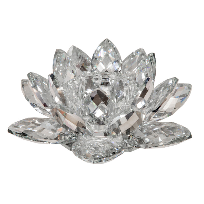13211-01 Silver Crystal Lotus Candle Holder 8.25 Inch