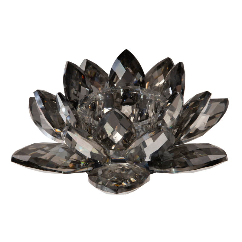 13211-05 Black Crystal Lotus Votive Holder 8.25 Inch