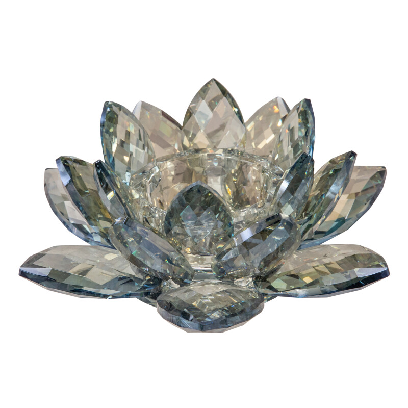 13211-15 Crystal 8.25 Inch Lotus Votive Holder Blue