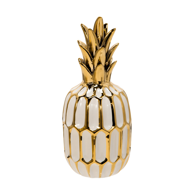 13215-05 White/Gold Ceramic Pineapple 9.75 Inch