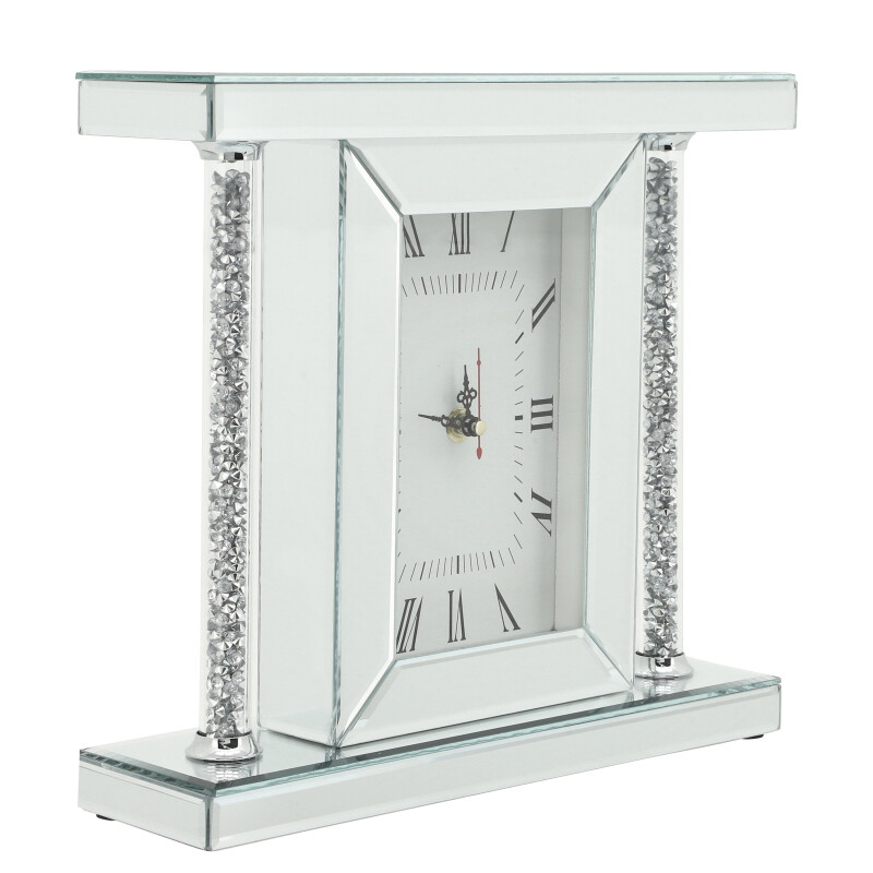 13257-03 Mirrored & Glitter Table Clock 7.75"