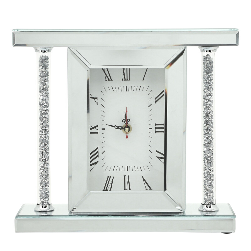 13257-03 Mirrored & Glitter Table Clock 7.75"