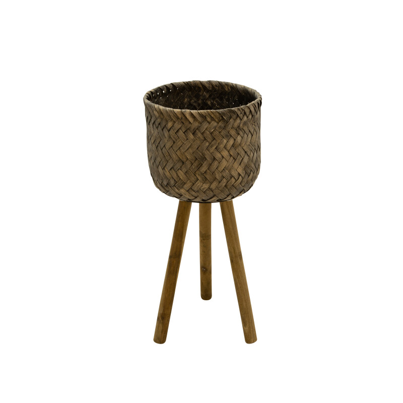 13574 03 Brown Black Bamboo Planters On Stands Set Of Two 3