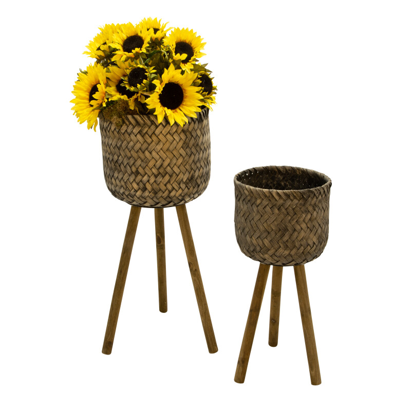 13574 03 Brown Black Bamboo Planters On Stands Set Of Two 4