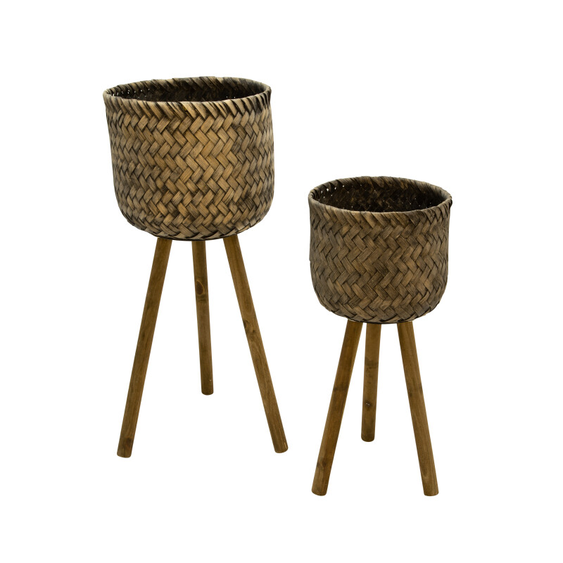 13574-03 Bamboo Planters On Stands - Set Of Two