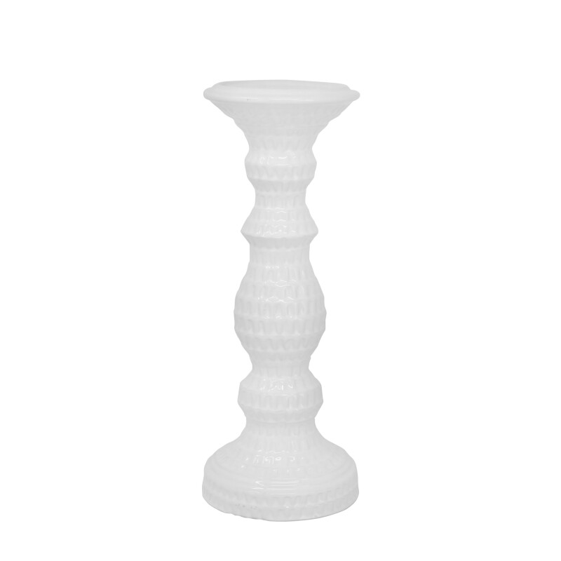 13722-03 Dimpled White Candle Holder 12.25 Inch