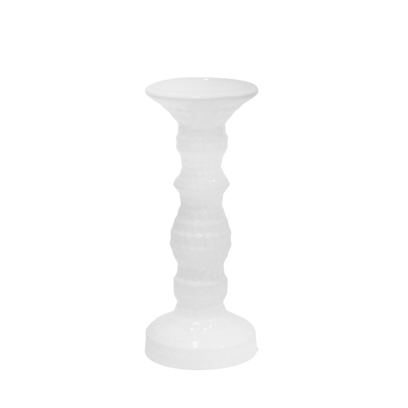 13722-04 Dimpled White Candle Holder 9.75 Inch