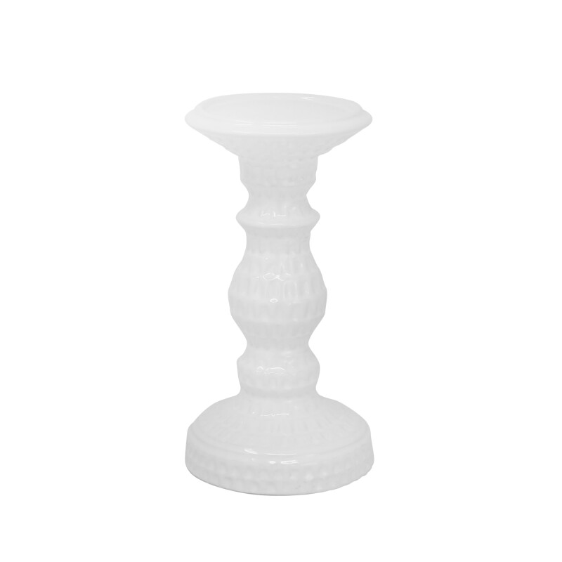 13722-05 Dimpled White Candle Holder 8 Inch