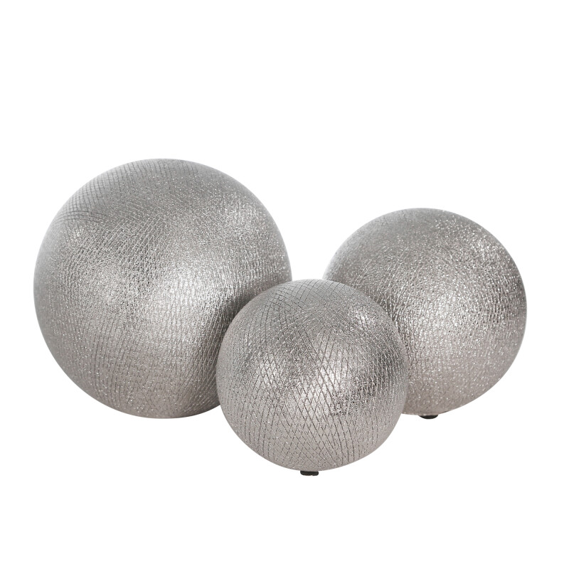 13826-06 Ceramic 6/5/4 Inch Orbs Silver - Set Of Three