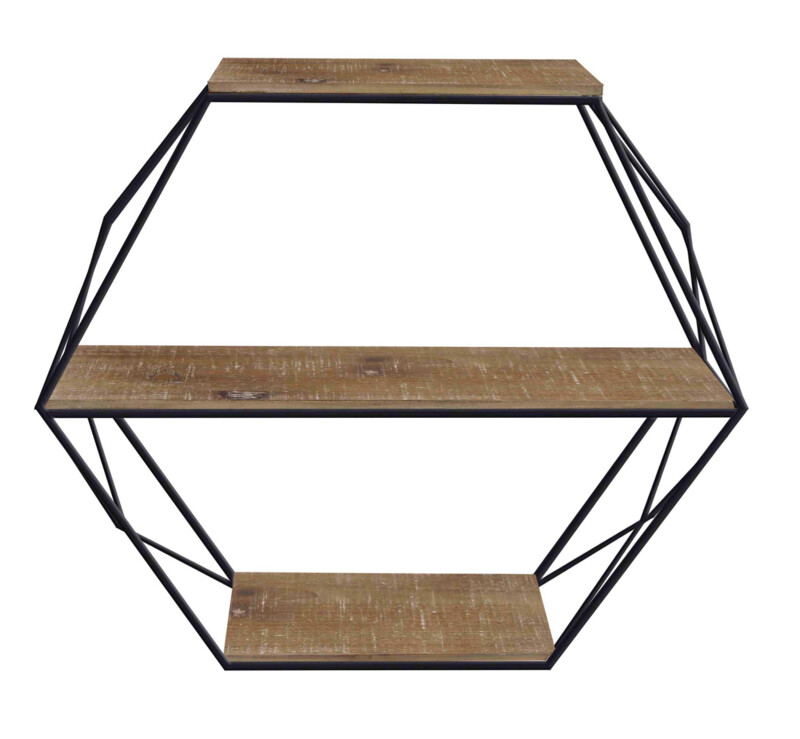 13884-09 Metal/Wood 3 Tier Hexagon Wall Shelf Brown/Black
