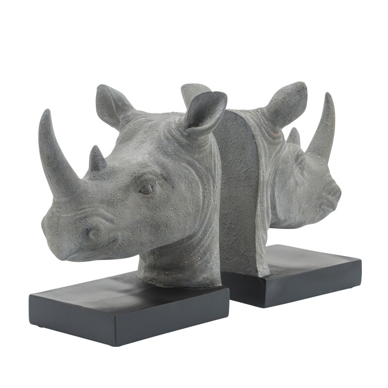 13980 Resin Rhino Head Bookends - Set Of Two