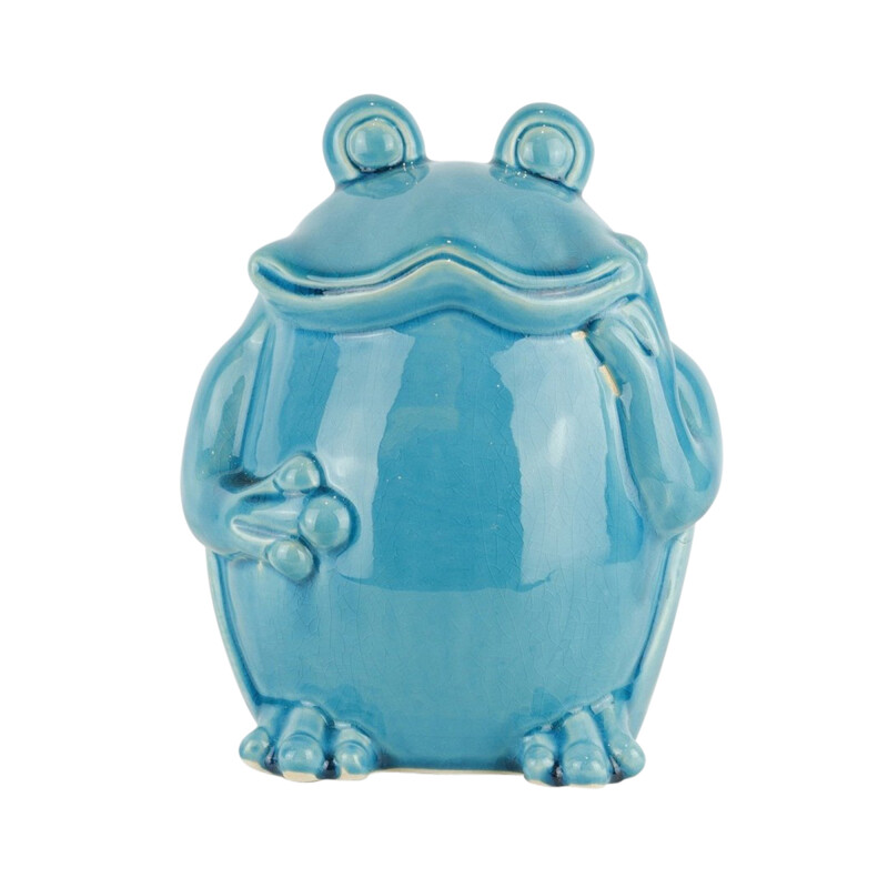 14003-01 Ceramic Standing Frog 9 Inch Teal
