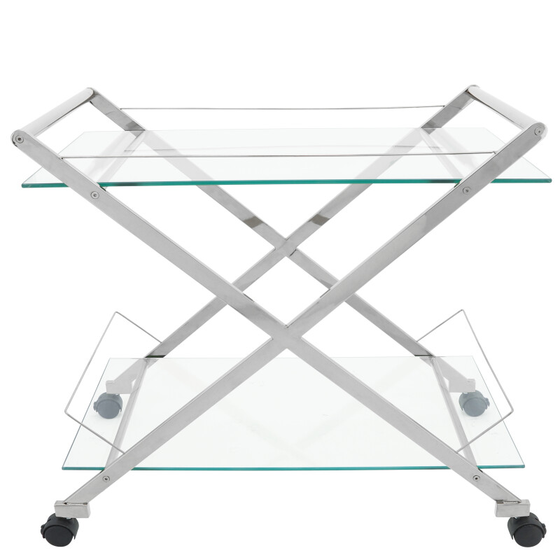 14111-01 Two Tier 31 Inch Rolling Bar Cart Silver