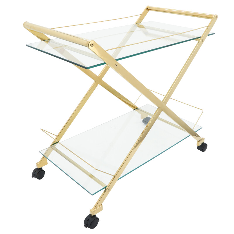 14111 02 Gold Two Tier 31 Inch Rolling Bar Cart Gold 2
