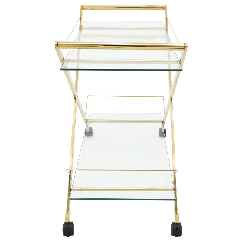 14111 02 Gold Two Tier 31 Inch Rolling Bar Cart Gold 3