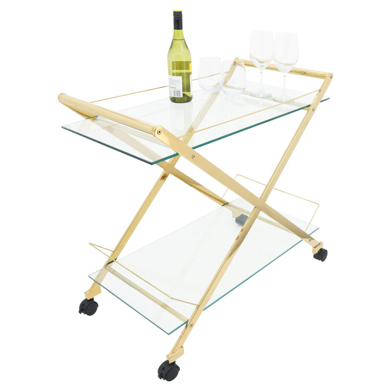 14111 02 Gold Two Tier 31 Inch Rolling Bar Cart Gold 4