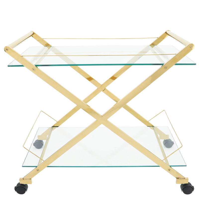 14111-02 Two Tier 31 Inch Rolling Bar Cart Gold