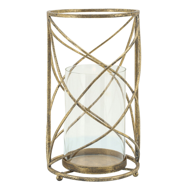 14396-01 Metal 13 Inch Hurricane Candle Holder Gold