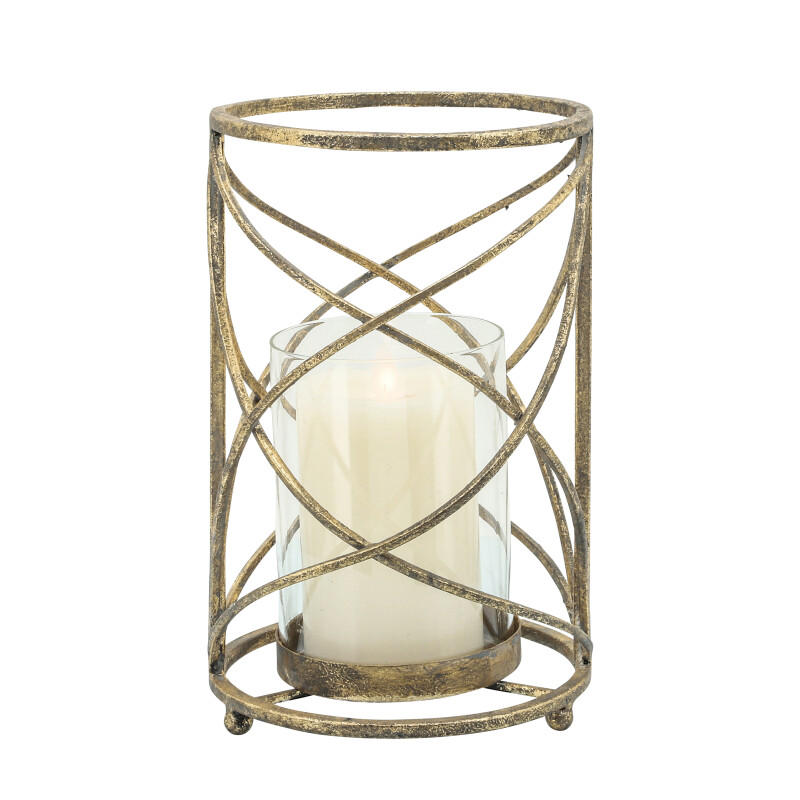 14396-02 Metal 10 Inch Hurricane Candle Holder Gold