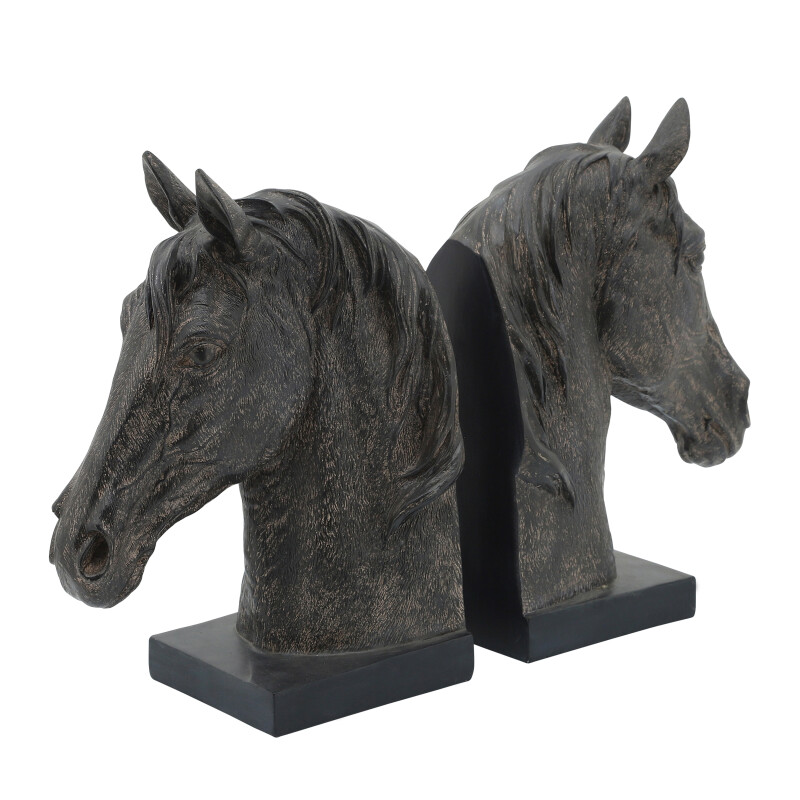 14441 Resin 11 Inch Horse Head Bookends Rust - Set Of Two