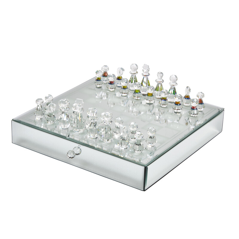 14461 Crystal / Mirrored Chess Set Silver