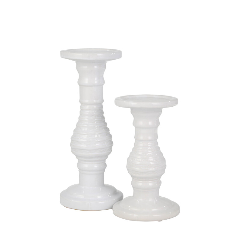 14487-08 Ceramic 8 Inch Candle Holder White Stripe