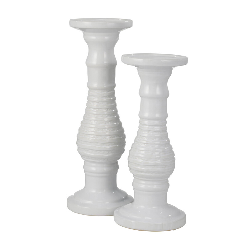 14488 03 White Ceramic 18 Inch Candle Holder White Stripe 2