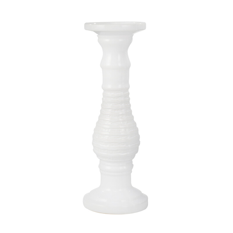 14488-03 Ceramic 18 Inch Candle Holder White Stripe