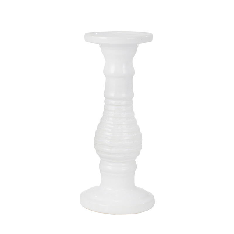 14488-04 Ceramic 15 Inch Candle Holder White Stripe