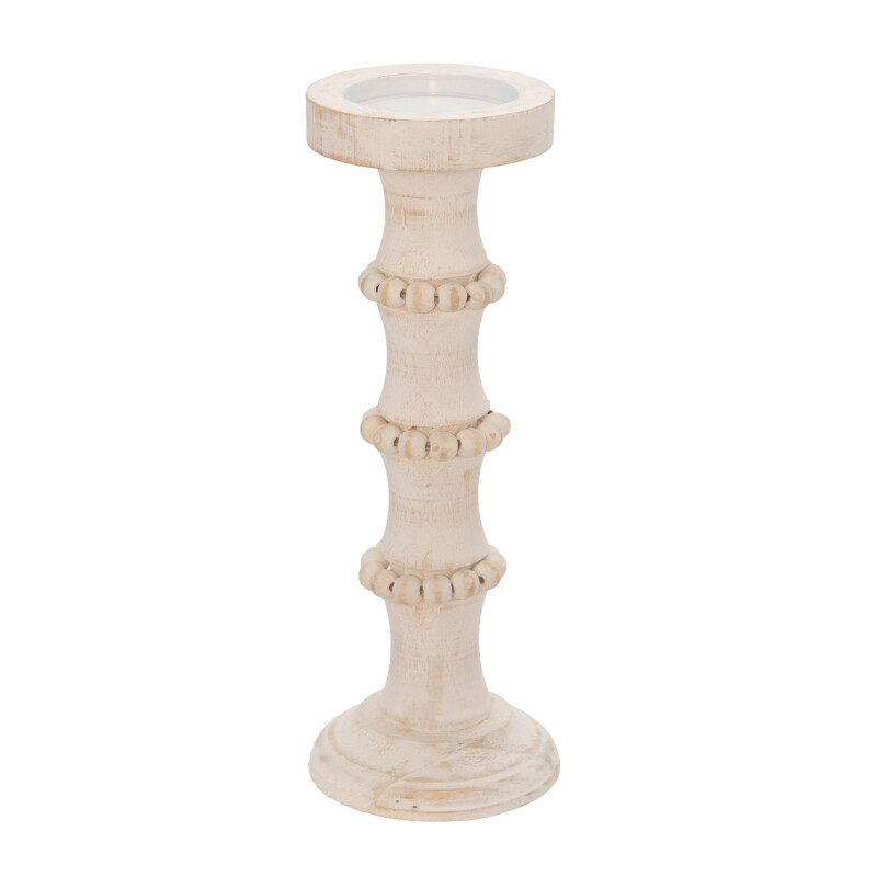 14498-04 White Wood 14 Inch Antique Style Candle Holder
