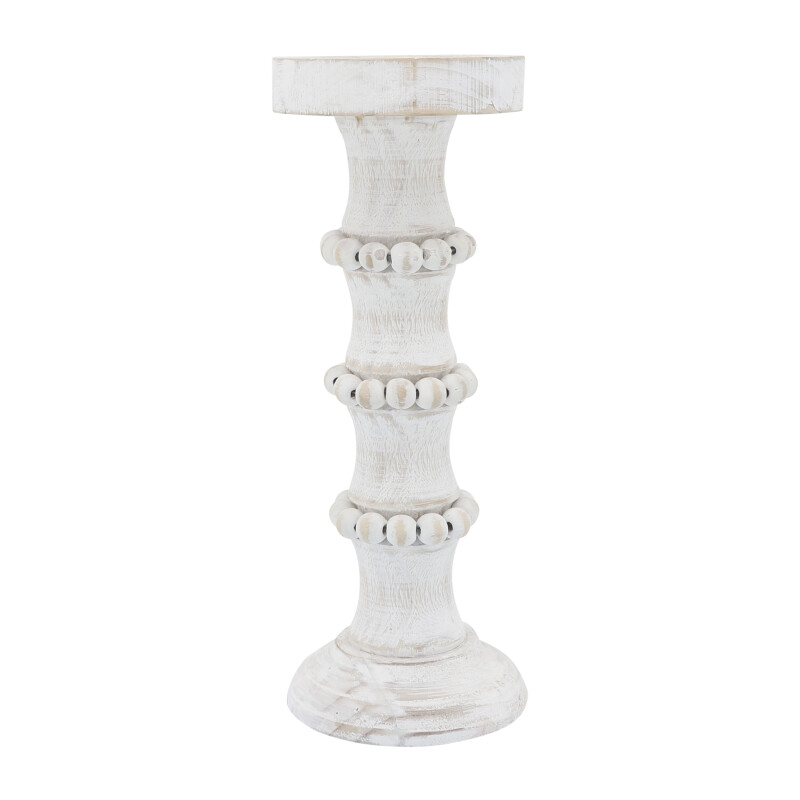 14498-05 White Wood 13 Inch Antique Style Candle Holder
