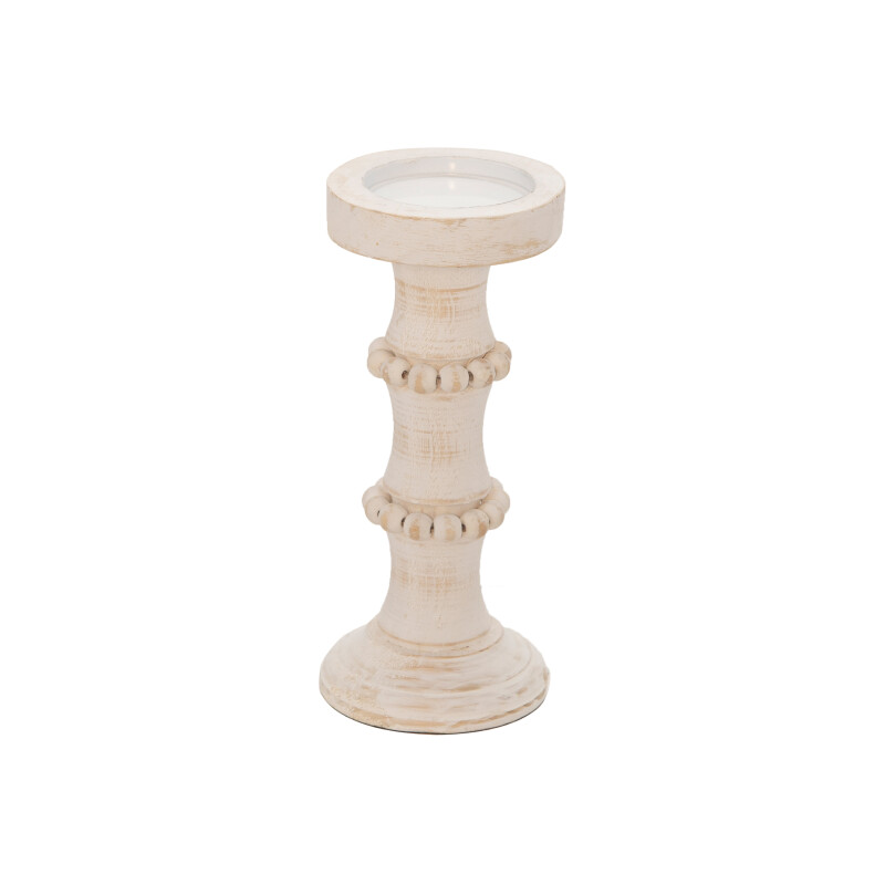 14498-06 White Wood 11 Inch Antique Style Candle Holder