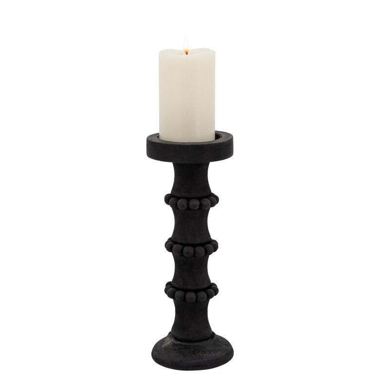 14498 08 Black Black Wood 13 Inch Antique Style Candle Holder 2