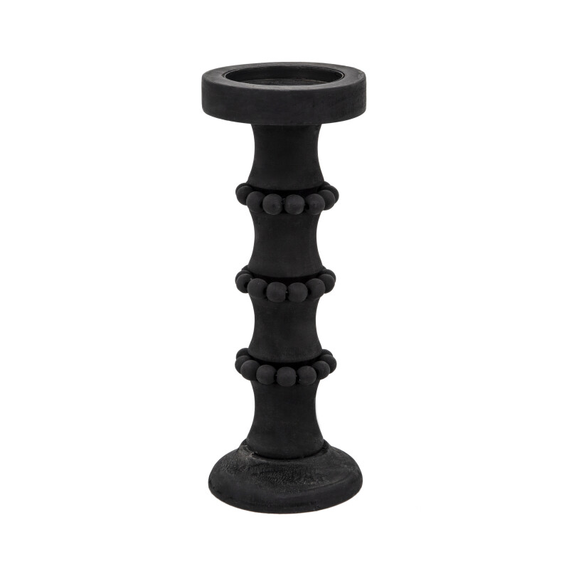 14498-08 Black Wood 13 Inch Antique Style Candle Holder