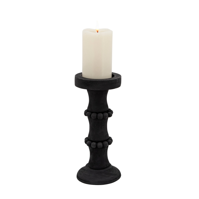 14498 09 Black Black Wood 11 Inch Antique Style Candle Holder 2